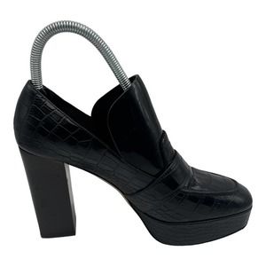 Tamara Mellon Womens GG Embossed Black Leather Loafer Pumps Size 37.5